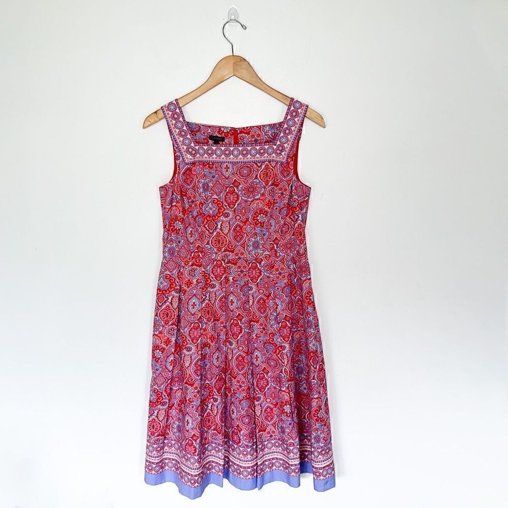Talbots Women’s Multi Medallion Fit & Flare Square Neck Sleeveless Dress - Picture 2 of 12